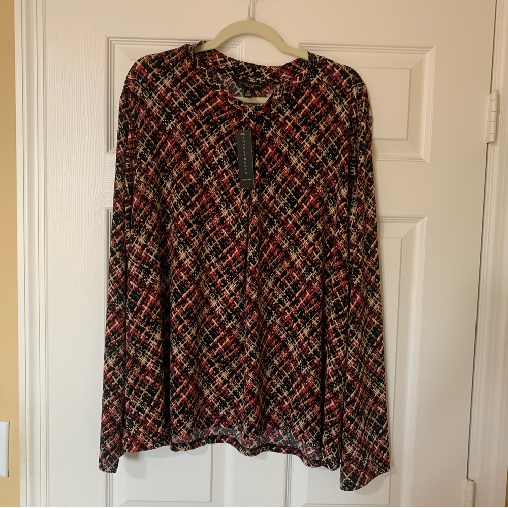 Investments Red and Black Plaid Long Sleeve Blouse‎